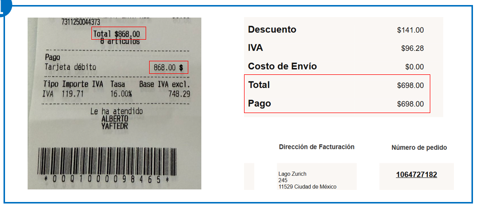 Ejemplo para identificar el total o pago